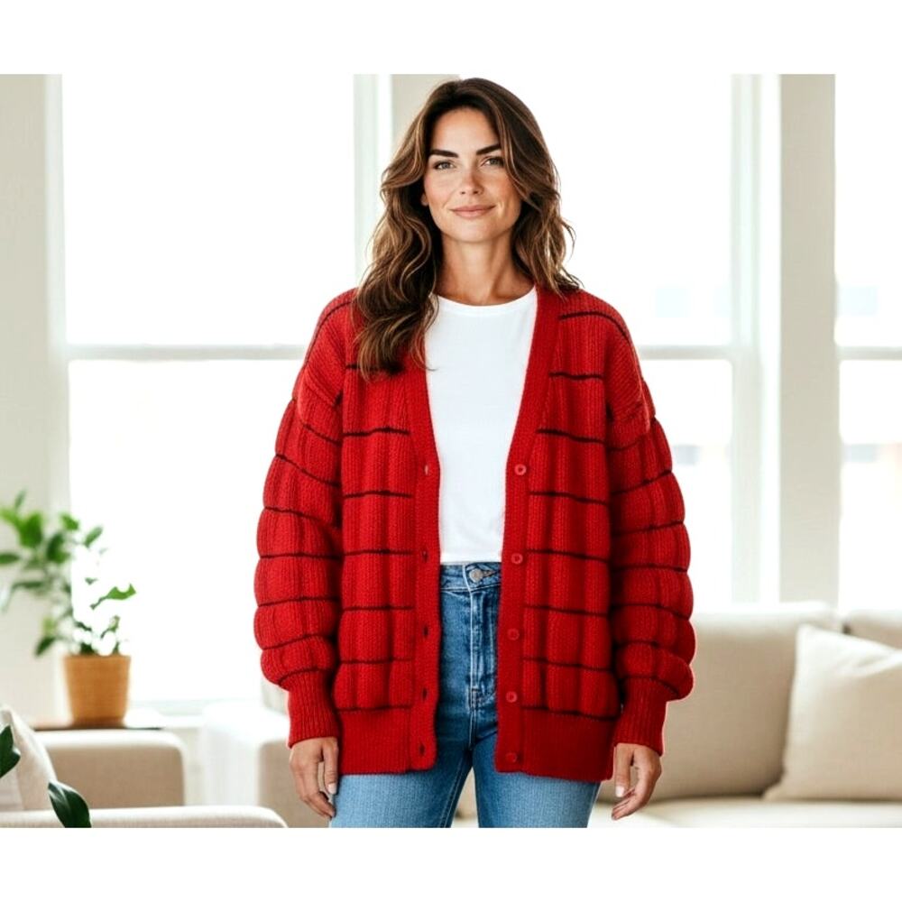 RODIER PARIS Vintage Wool Mohair Blend Size L Long Sleeves Knit Cardigan